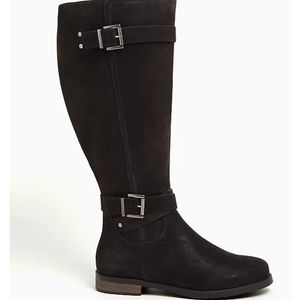 Black faux knee high boots